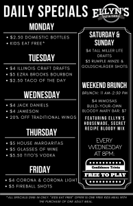 Ellyns restaurant 2017 Daily Specials Glen Ellyn 